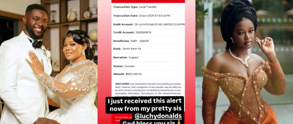 Ruby Ojiakor Reacts After Receiving ₦500K Wedding Gift from Lucy Donalds