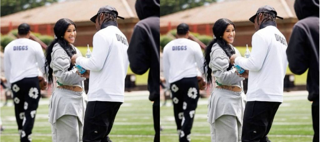 Cardi B and Stefon Diggs photographed at a public event, before breakup rumors surfaced